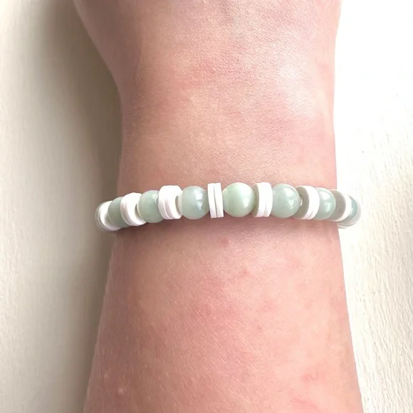 Clay bead bracelet pearl bead handmade stretch - Picture 4 of 4